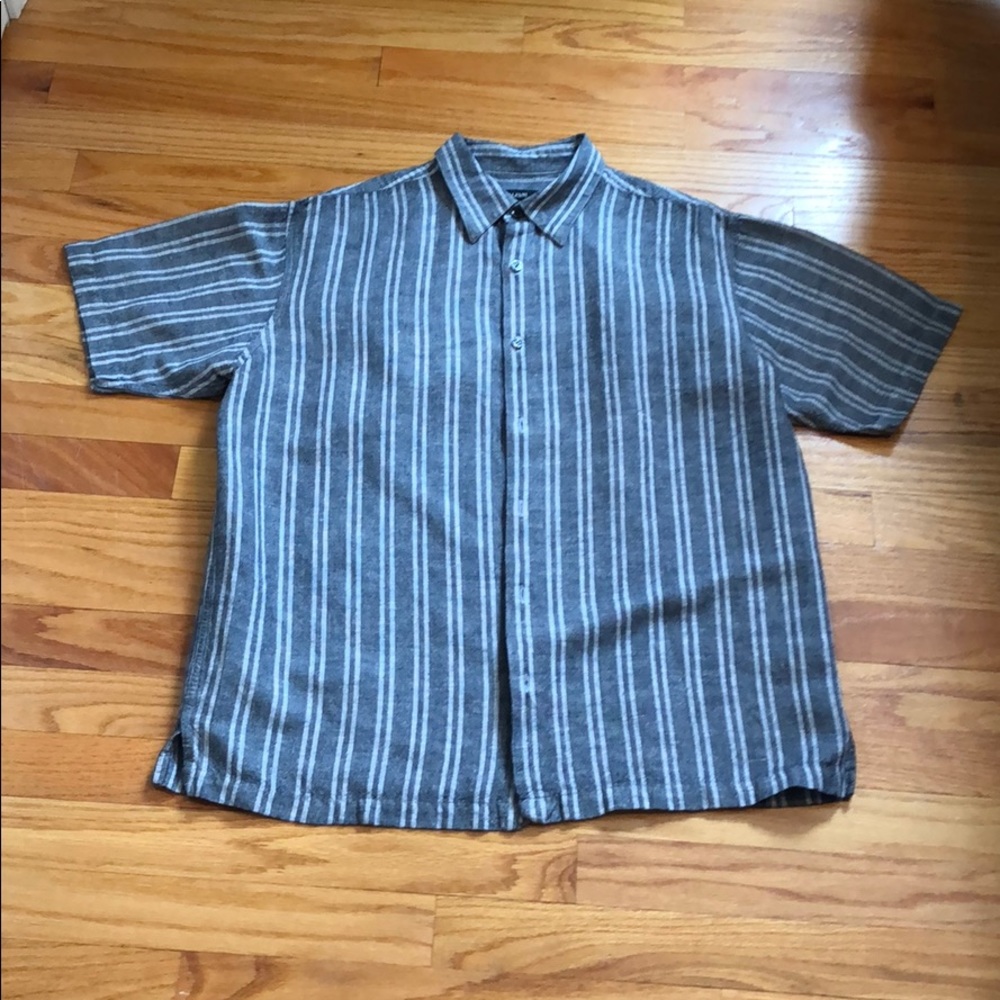 Alfani Men M Gray Striped Dress Short Sleeve Shirt